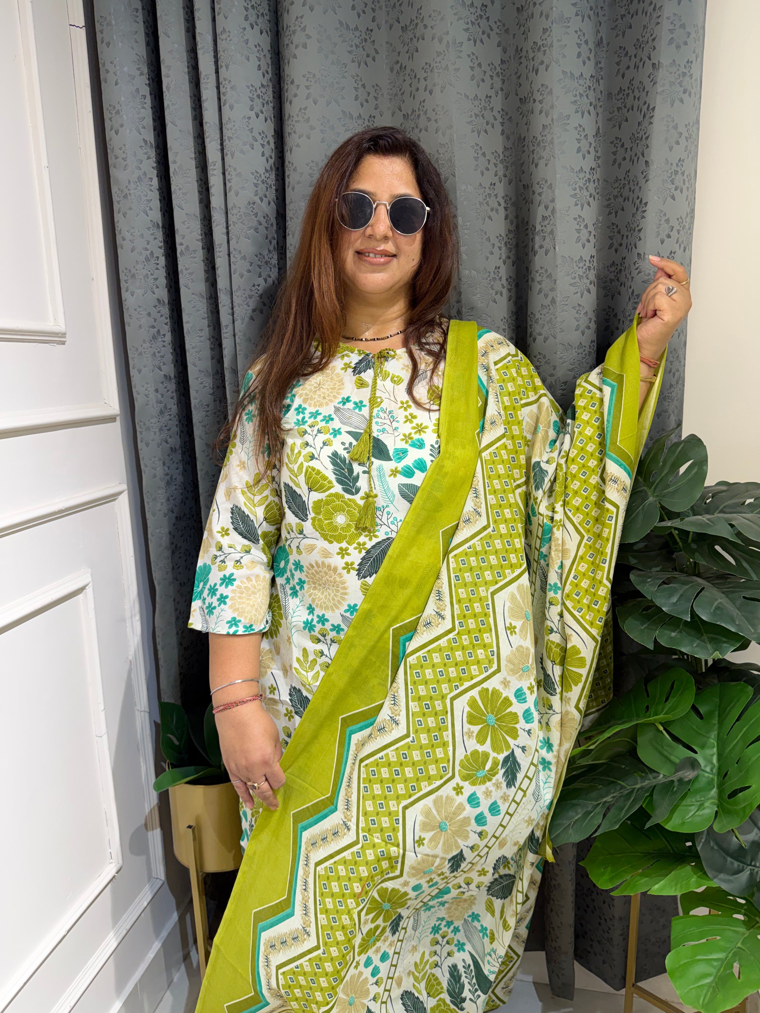 Baagh Lime Botanical Print Suit Set (3XL)