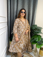 Khaas Brown Ikat Mirror Work Suit Set (3XL)
