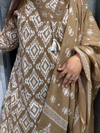 Khaas Brown Ikat Mirror Work Suit Set (3XL)
