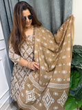 Khaas Brown Ikat Mirror Work Suit Set (3XL)