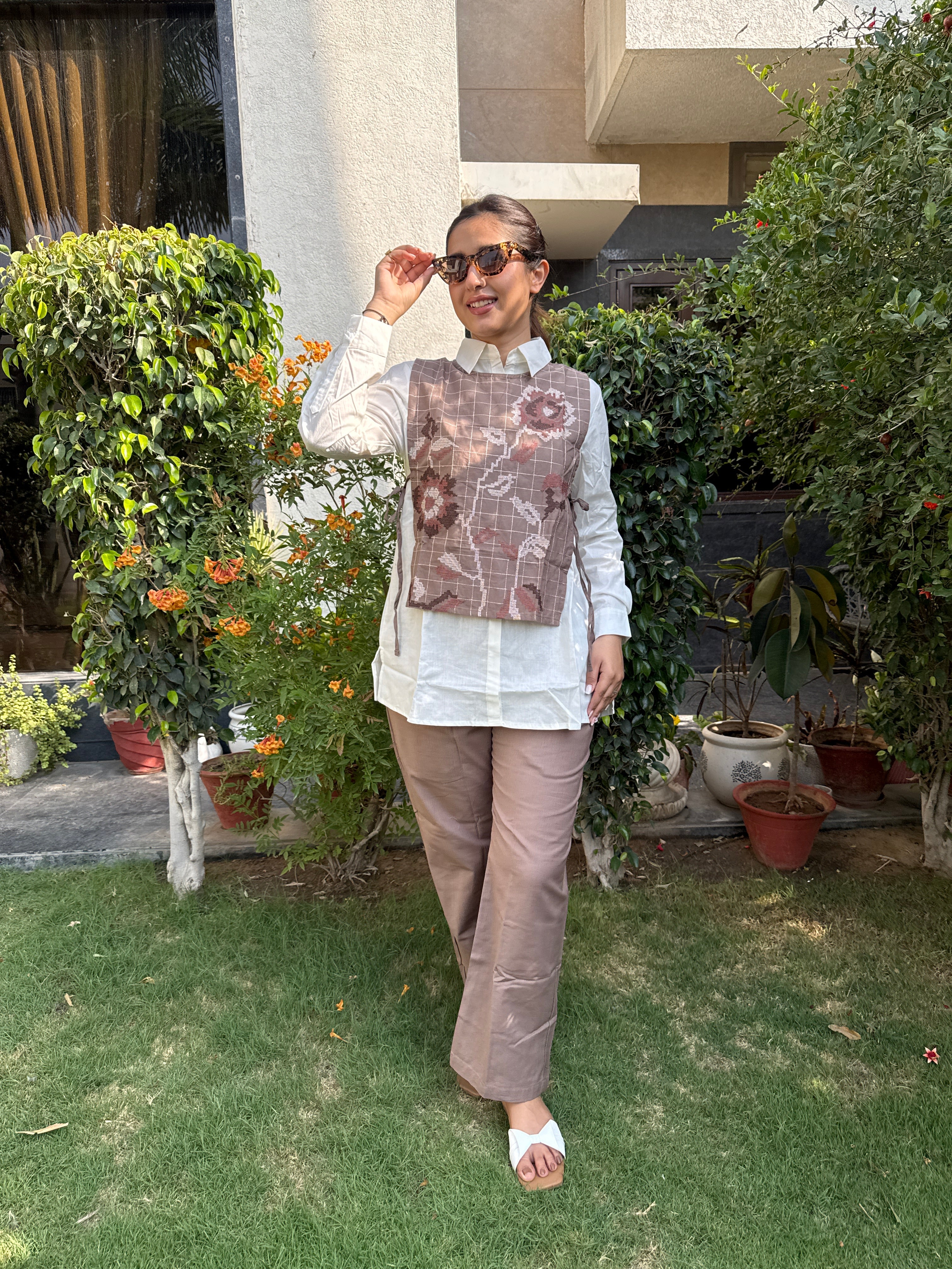Khwaab Brown Cross-Stitch Overlay Co-ord Set