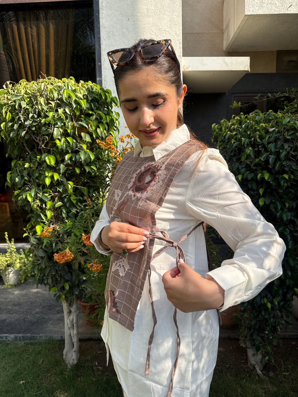 Khwaab Brown Cross-Stitch Overlay Co-ord Set